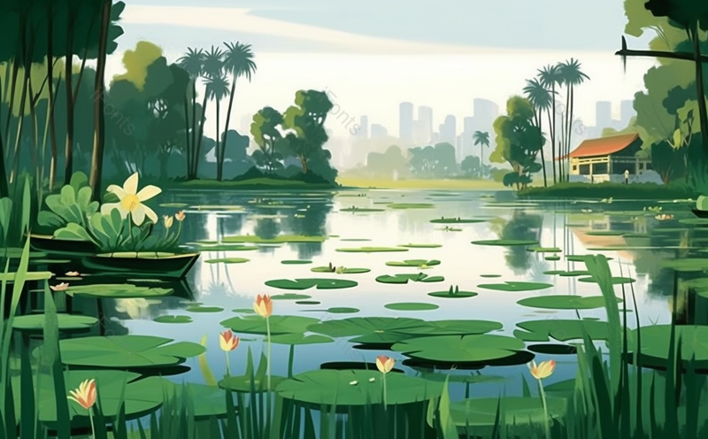 绿色的池塘景观设计古典中国风插画背景壁纸,插画/手绘图,插画/手绘图库,插画/手绘图下载,插画/手绘